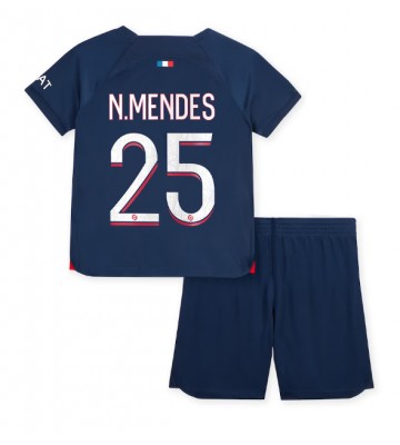 Paris Saint-Germain Nuno Mendes #25 Koszulka Podstawowych Dziecięca 2023-24 Krótki Rękaw (+ Krótkie spodenki)